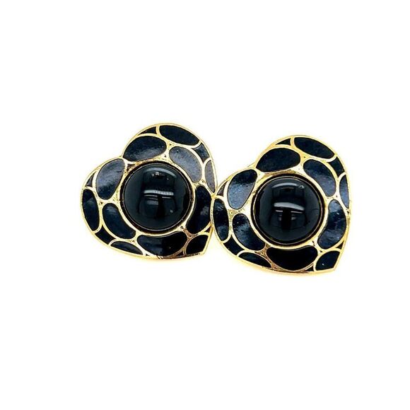 Black Dot Heart Earrings - Picture 1 of 6